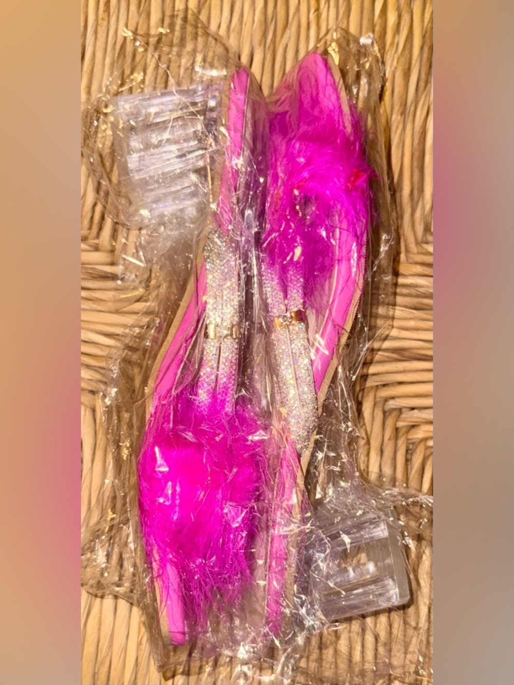 Pre-Loved Hot Pink Feather Slide Mules with Glitter Straps - Picture 6 of 6
